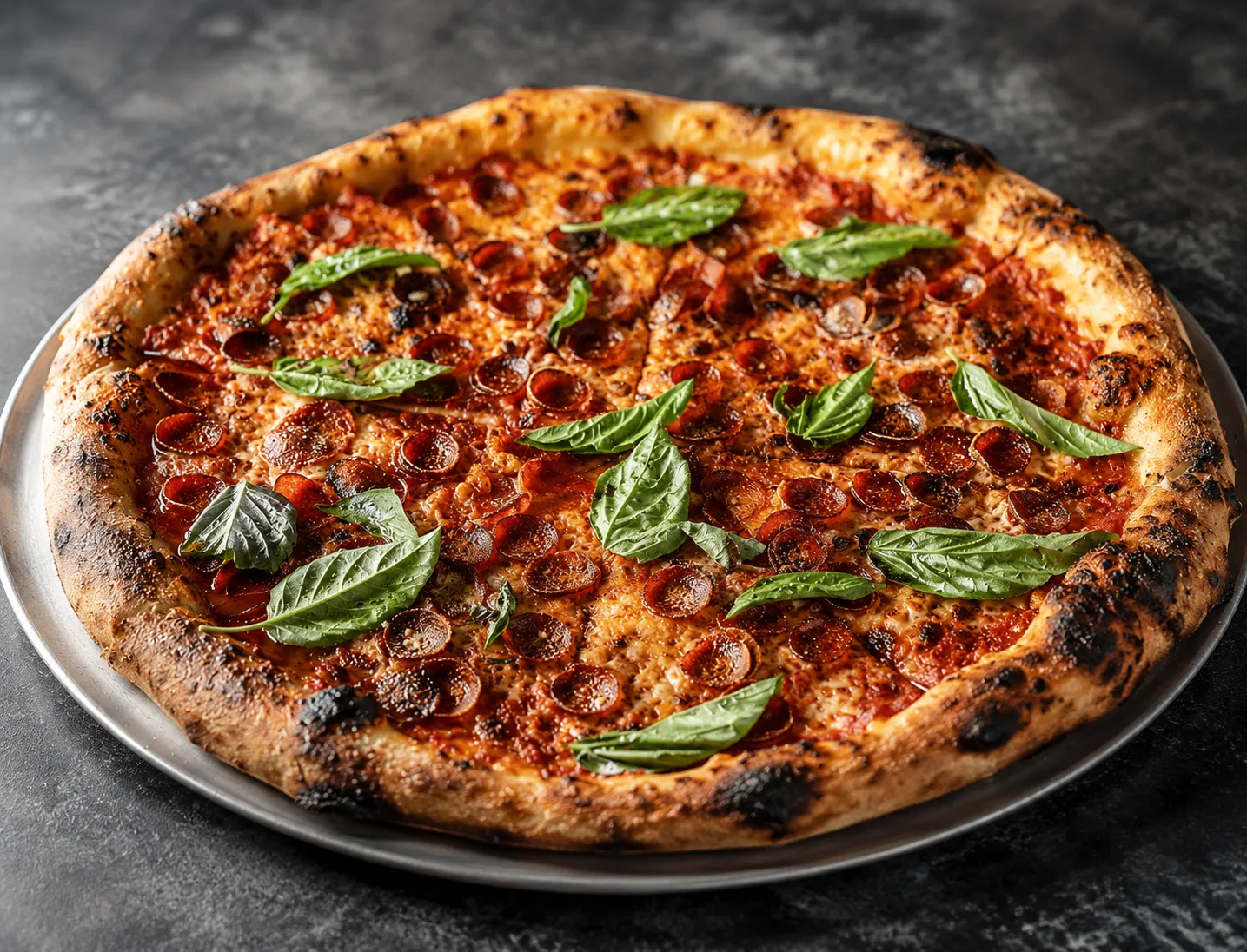 NY Pepperoni Pizza with San Marzano tomato, brick and mozzarella cheese and basil at Castelli Mercato, Ancaster, Hamilton